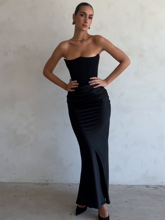 GALA BLACK STRAPLESS CORSET DRESS